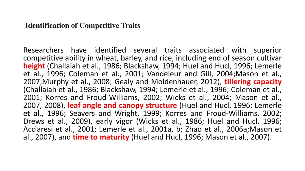 identification of competitive traits