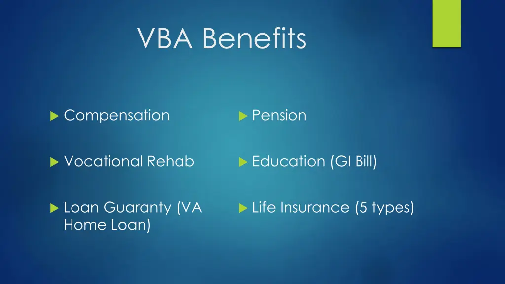 vba benefits