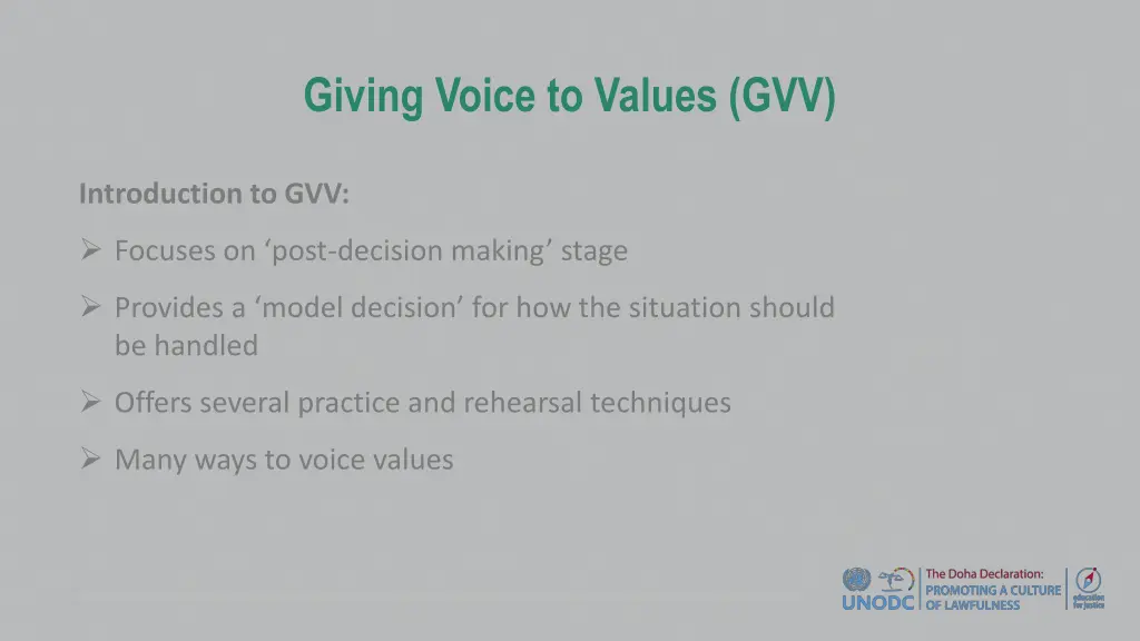 giving voice to values gvv