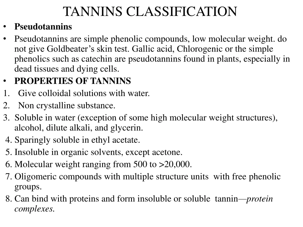 tannins classification pseudotannins