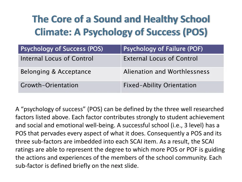 the core of a sound and healthy school climate