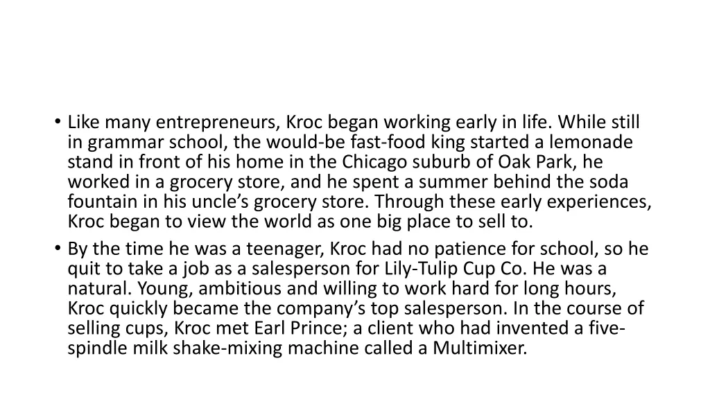 like many entrepreneurs kroc began working early