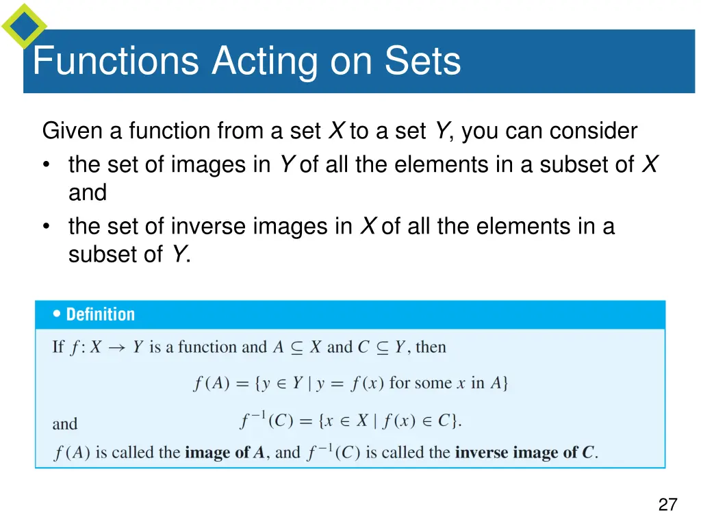 functions acting on sets