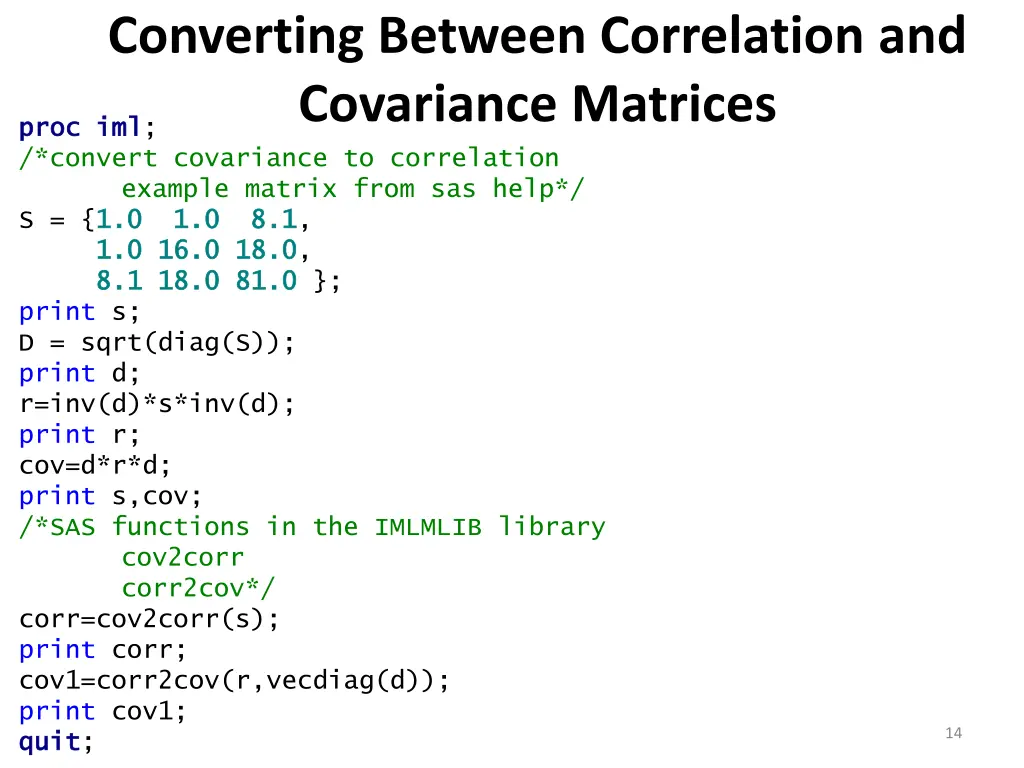 converting between correlation and covariance 1