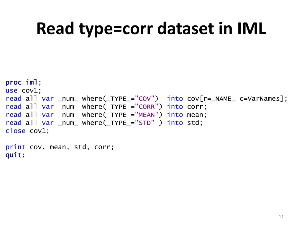 read type corr dataset in iml