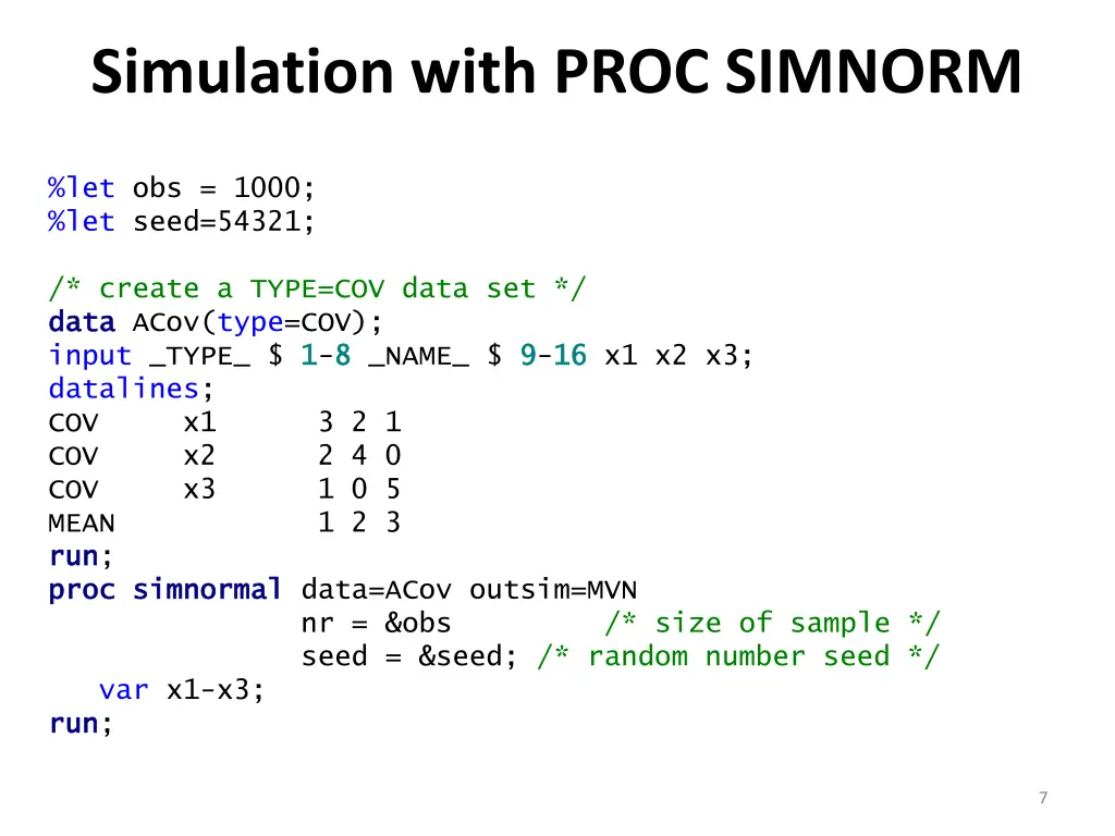 simulation with proc simnorm