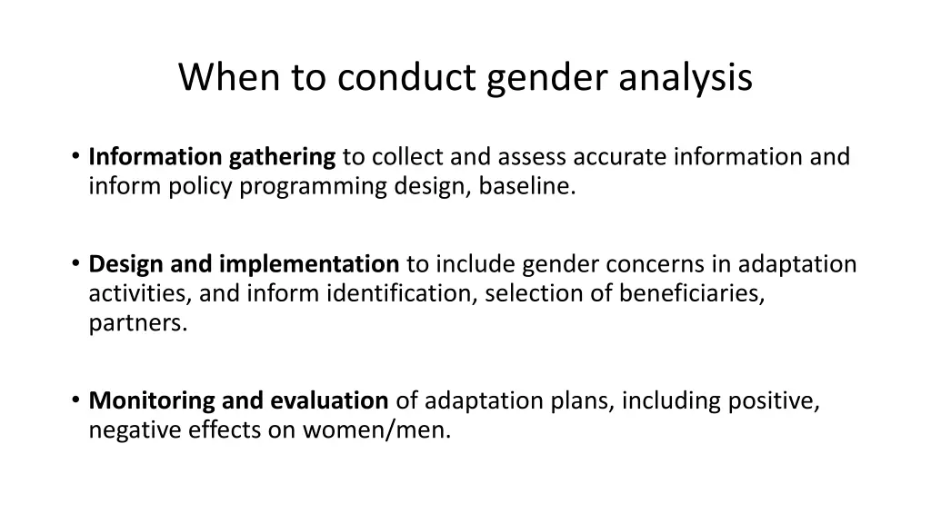 when to conduct gender analysis