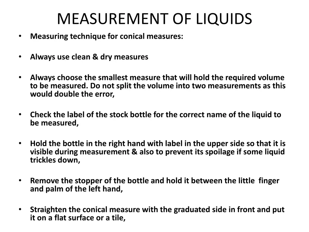 measurement of liquids measuring technique