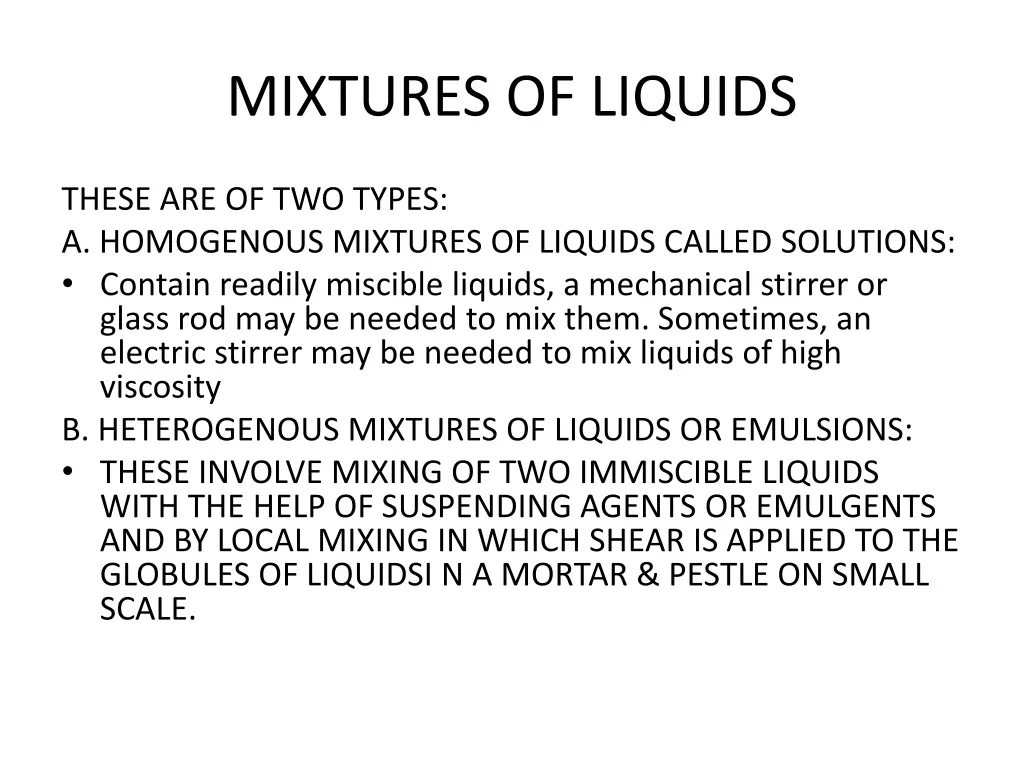 mixtures of liquids