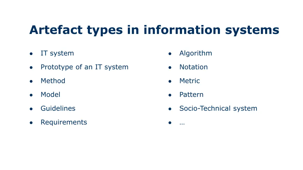 artefact types in information systems