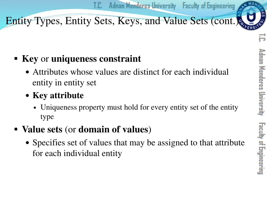 entity types entity sets keys and value sets cont