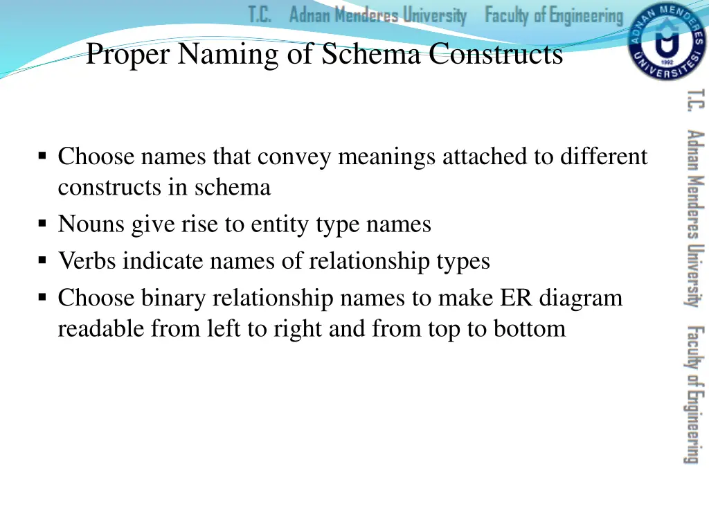 proper naming of schema constructs