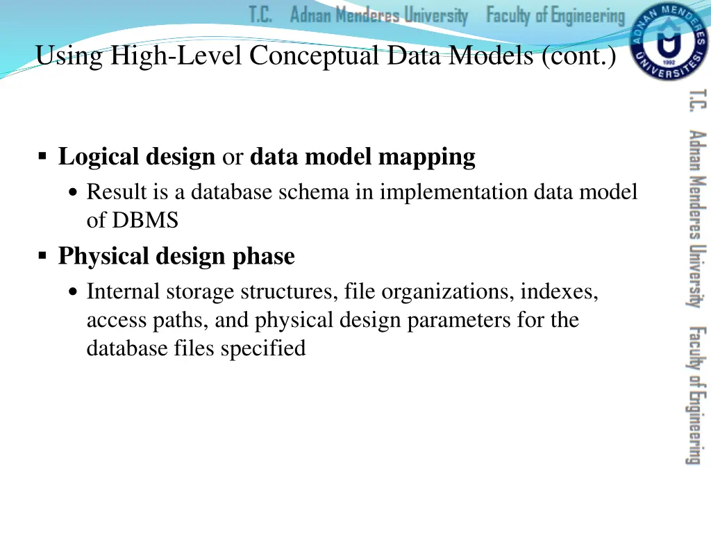 using high level conceptual data models cont