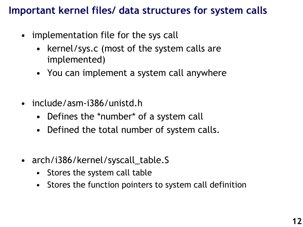 important kernel files data structures for system