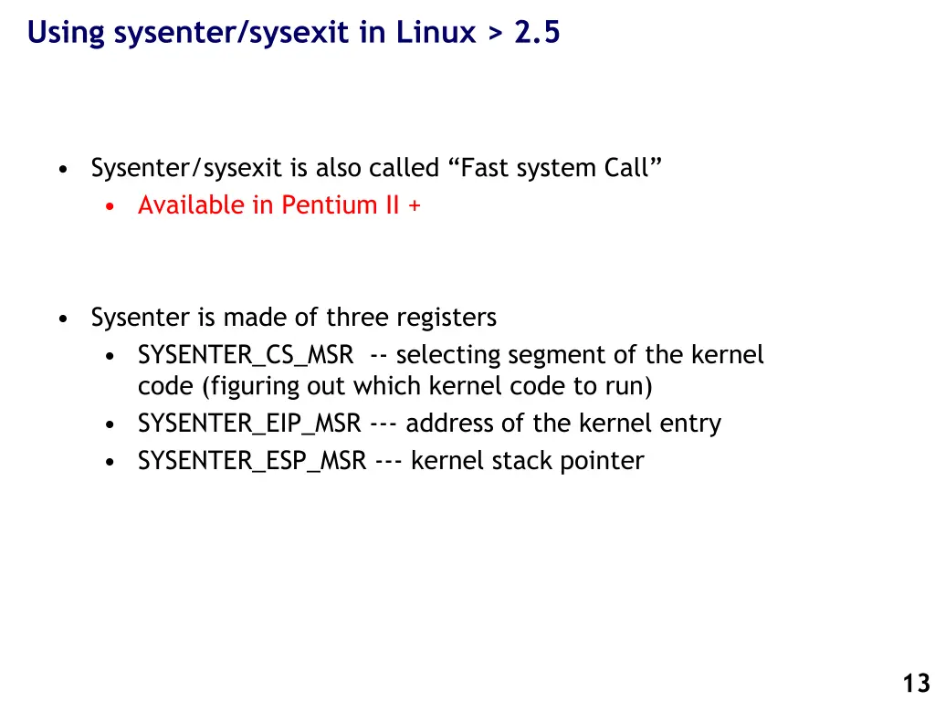 using sysenter sysexit in linux 2 5