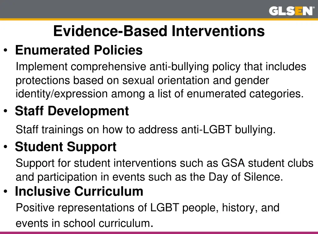 evidence based interventions enumerated policies