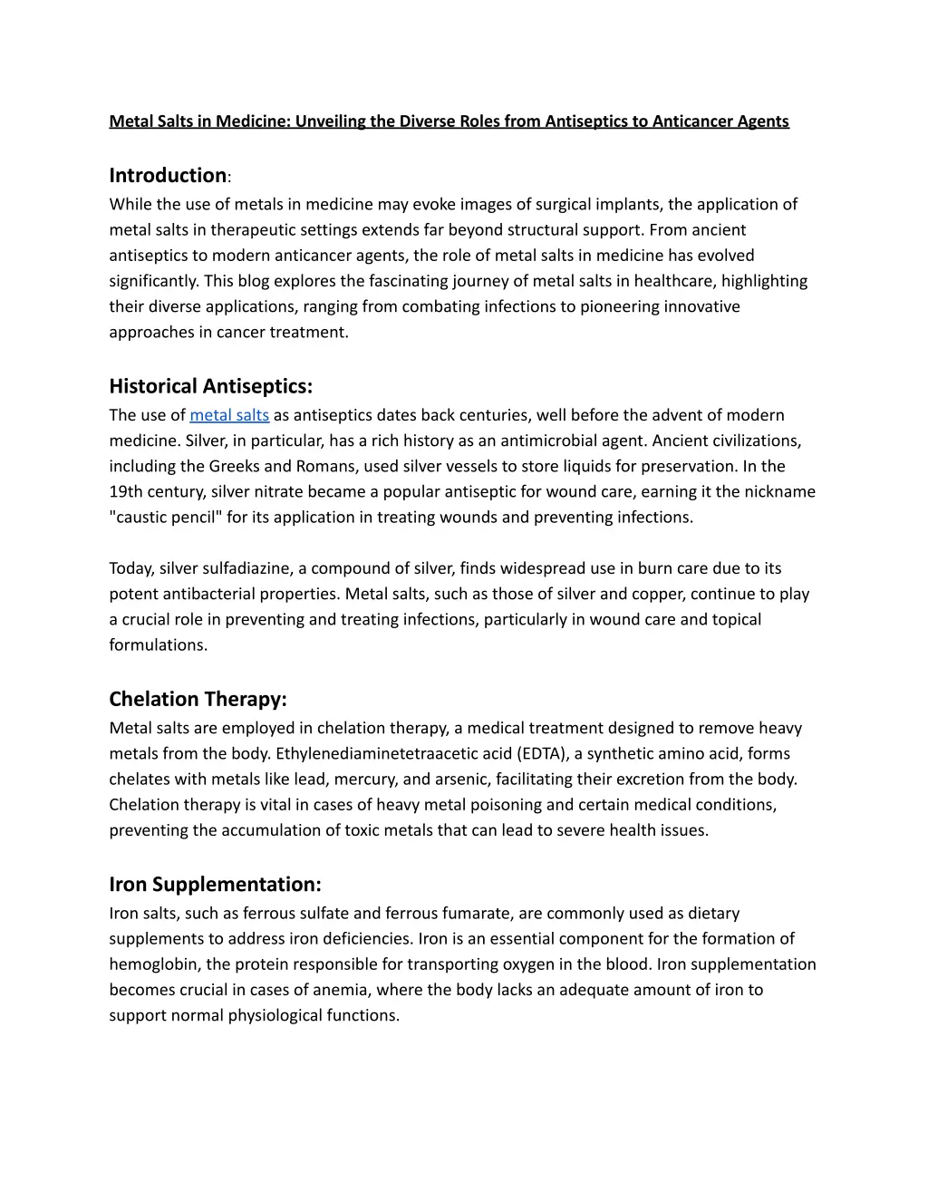 metal salts in medicine unveiling the diverse