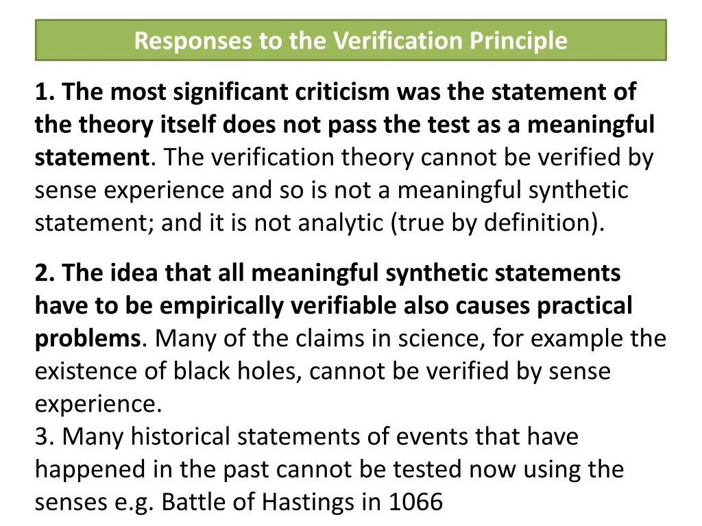 responses to the verification principle