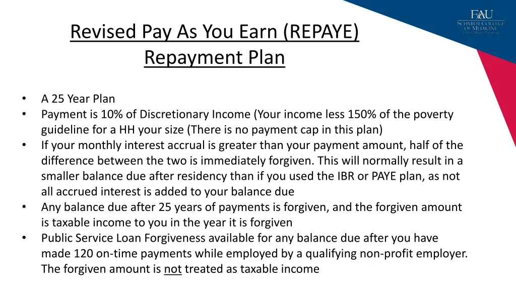 revised pay as you earn repaye repayment plan