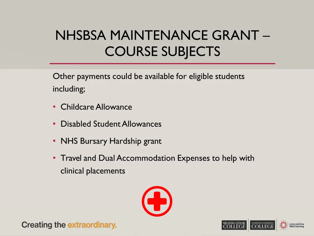 nhsbsa maintenance grant course subjects 2