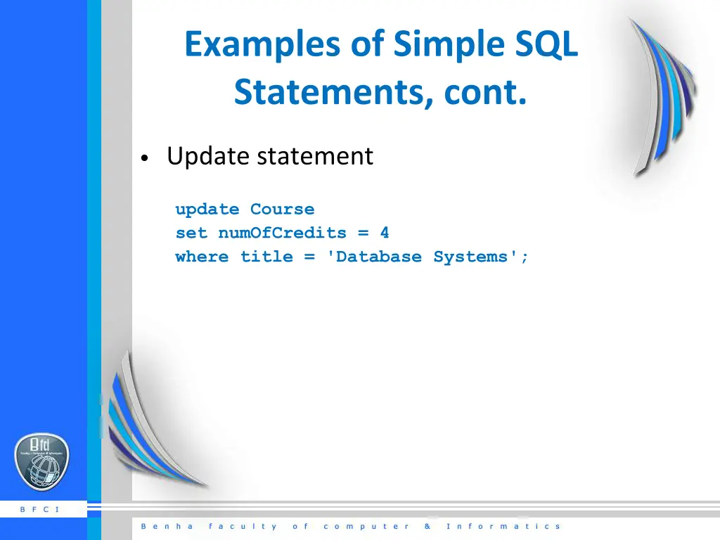 examples of simple sql statements cont 1