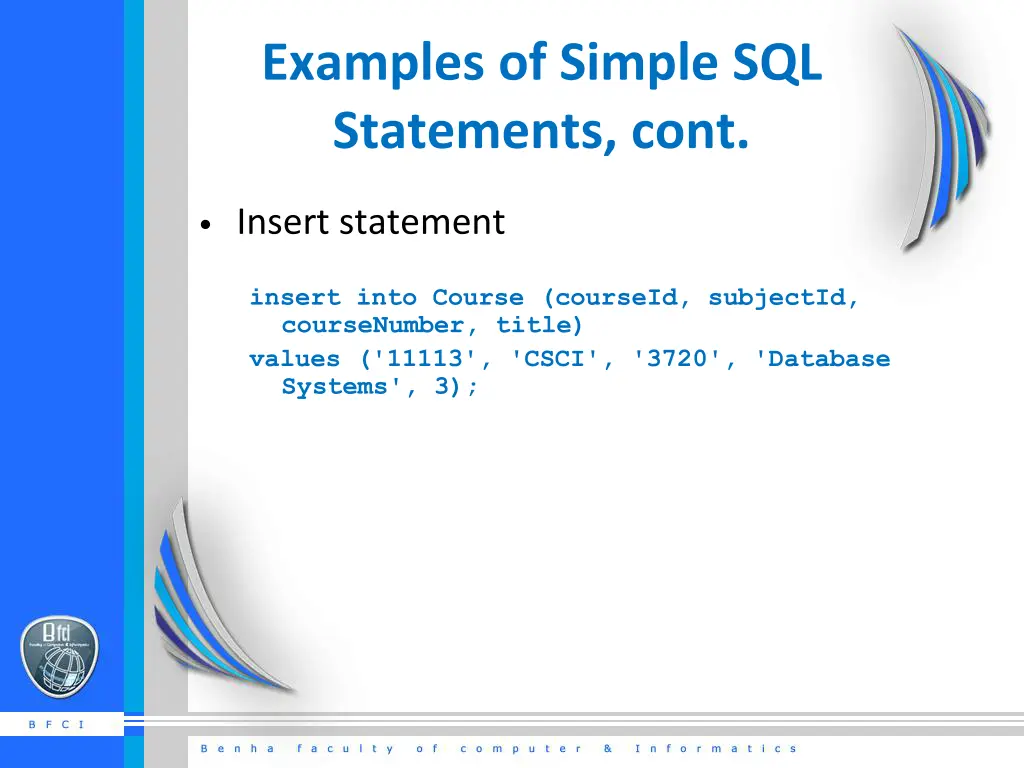 examples of simple sql statements cont