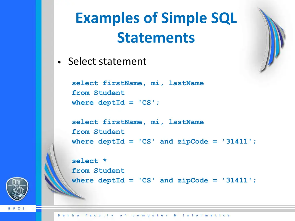 examples of simple sql statements