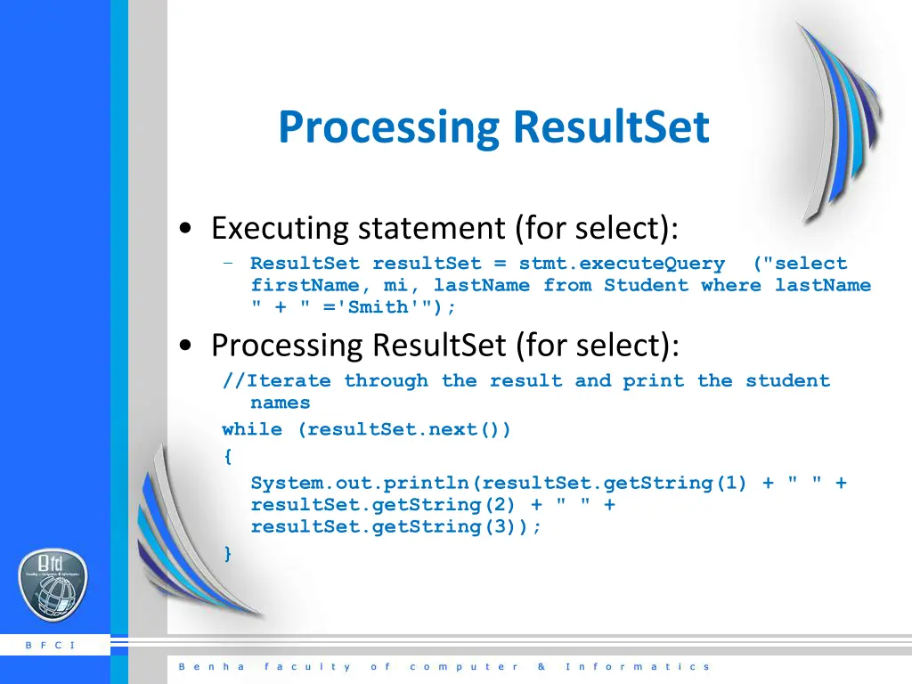 processing resultset