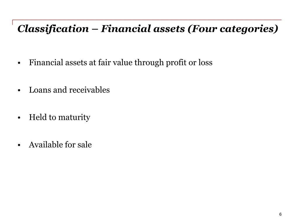 classification financial assets four categories