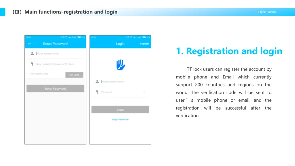 main functions registration and login