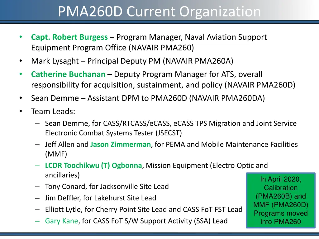 pma260d current organization