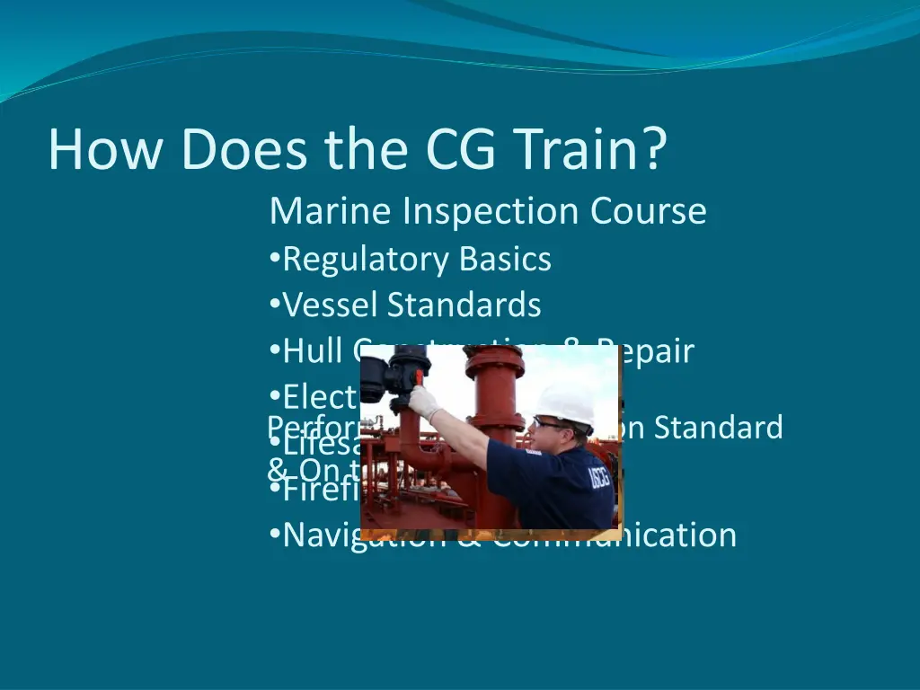 how does the cg train marine inspection course