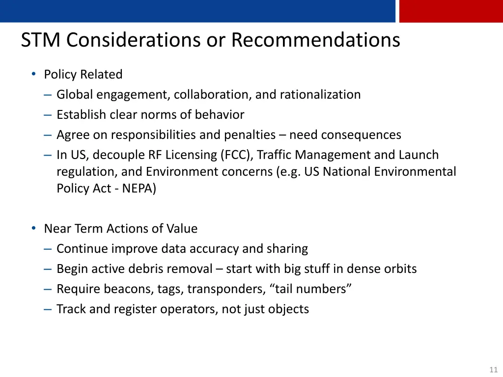 stm considerations or recommendations