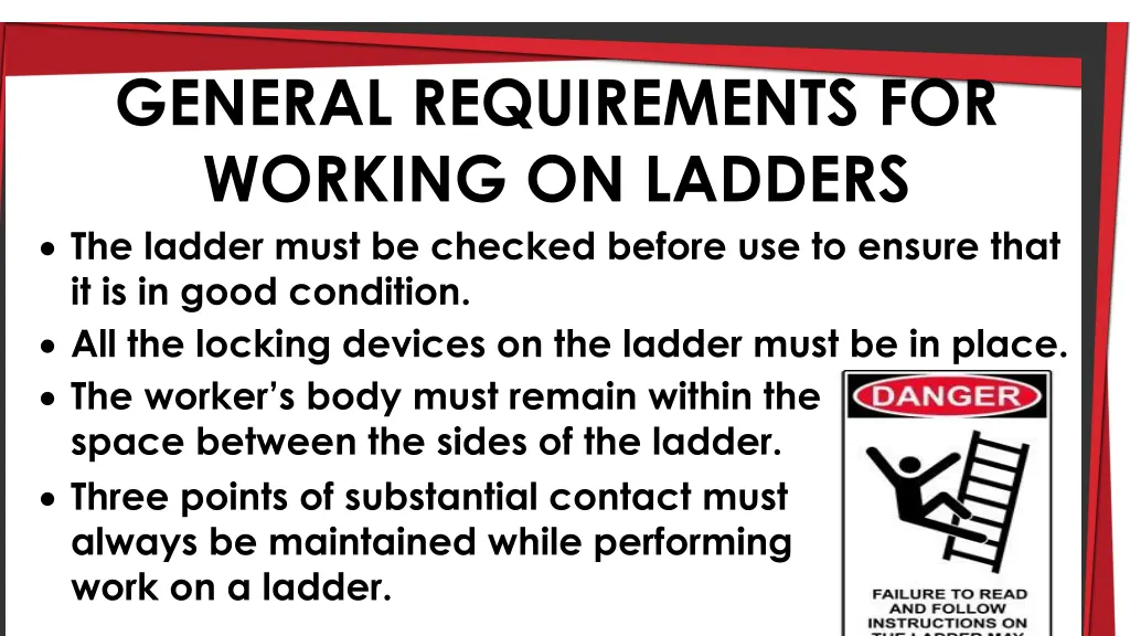 general requirements for working on ladders 1