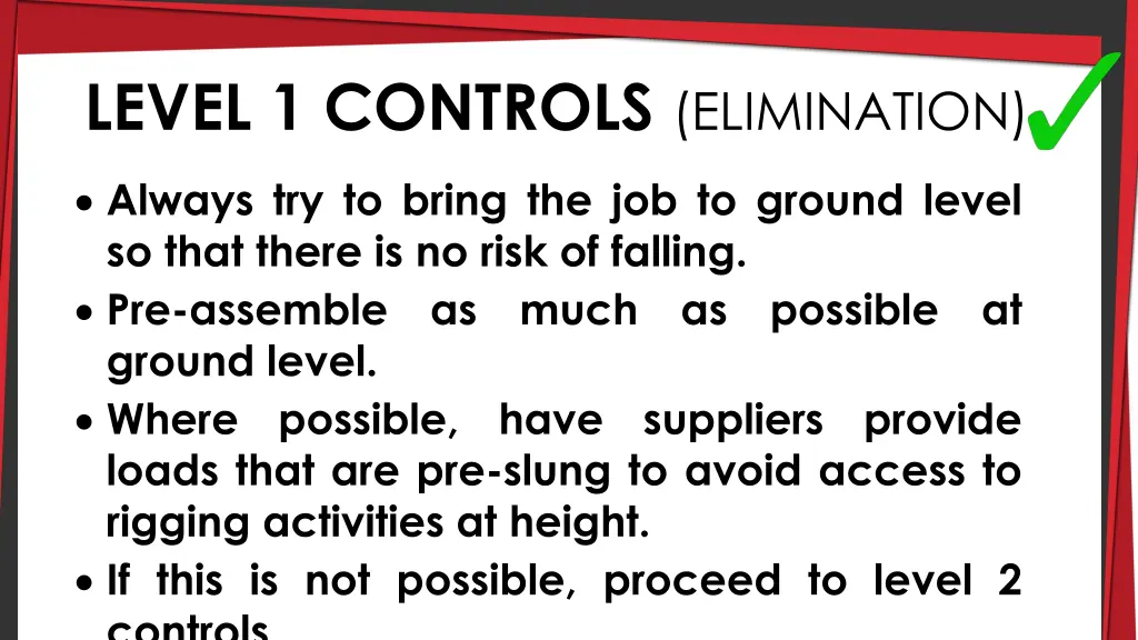 level 1 controls elimination