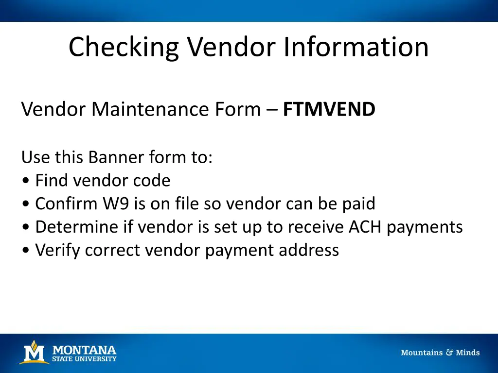 checking vendor information