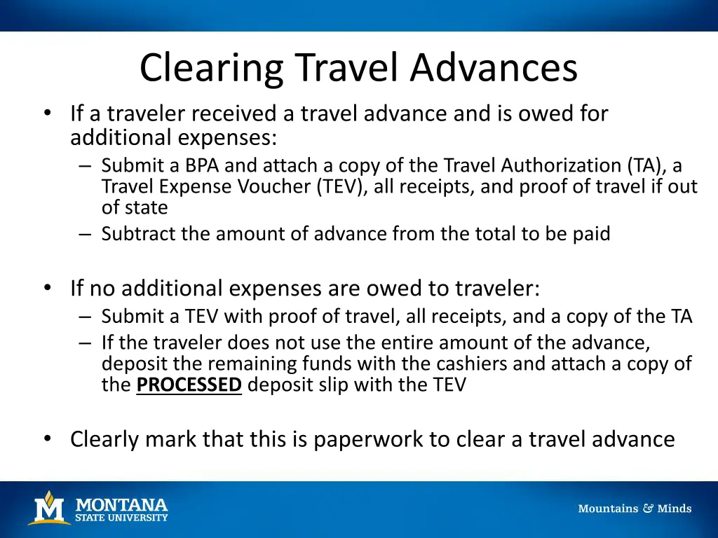 clearing travel advances if a traveler received