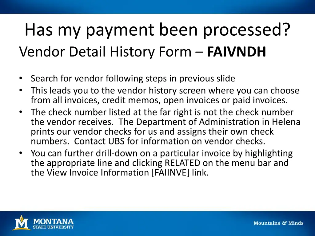 has my payment been processed vendor detail