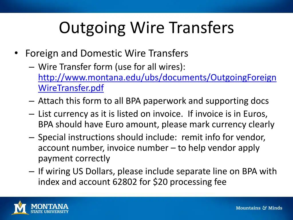 outgoing wire transfers