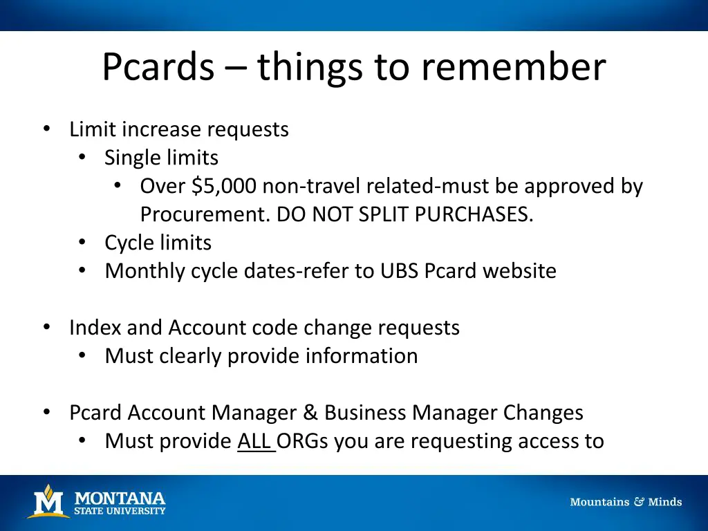 pcards things to remember