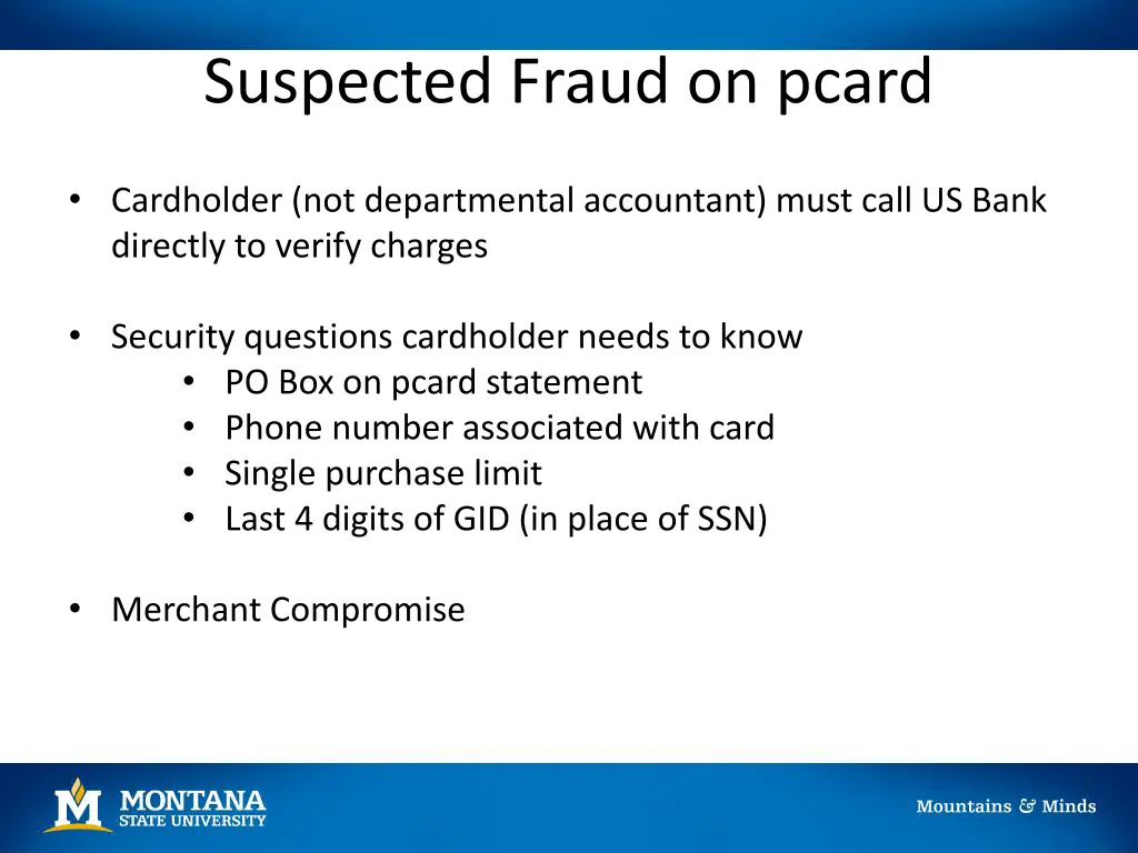 suspected fraud on pcard