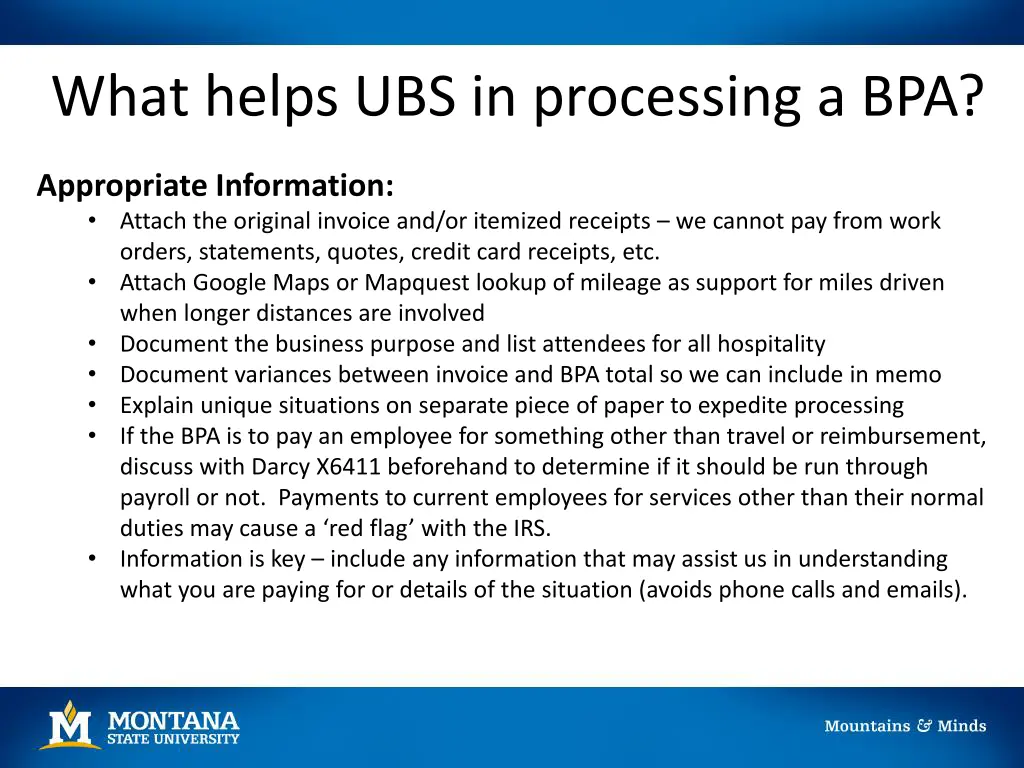 what helps ubs in processing a bpa 1