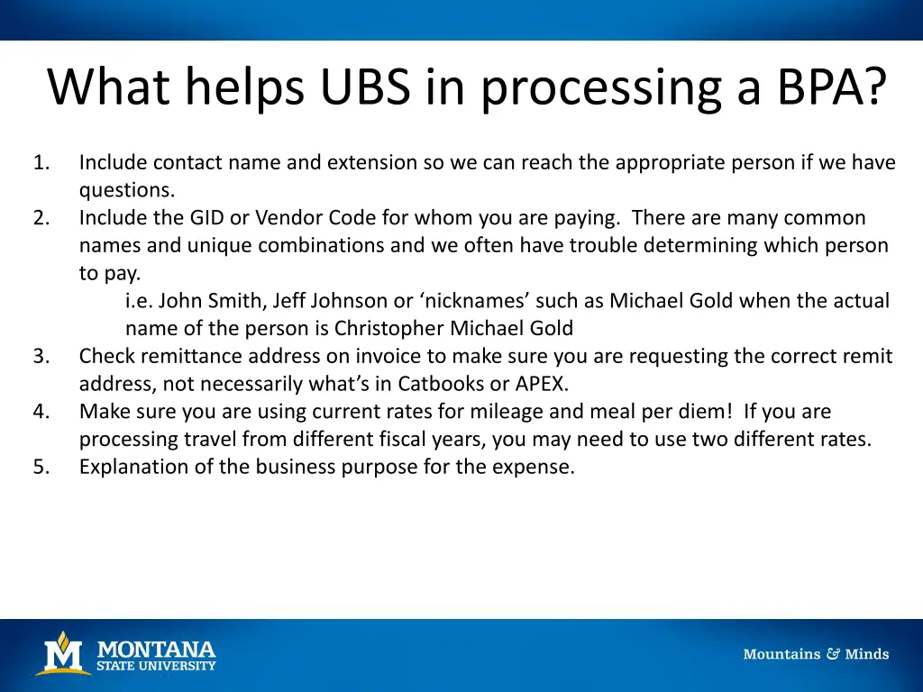 what helps ubs in processing a bpa