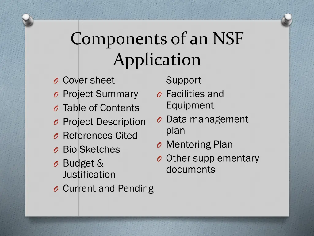 components of an nsf application o cover sheet