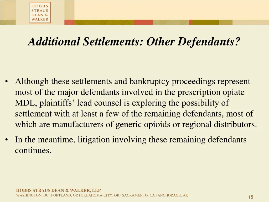 additional settlements other defendants