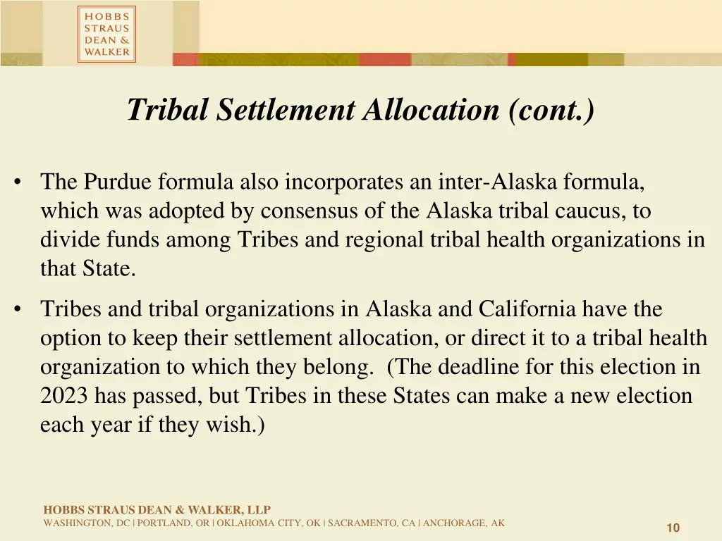 tribal settlement allocation cont 1