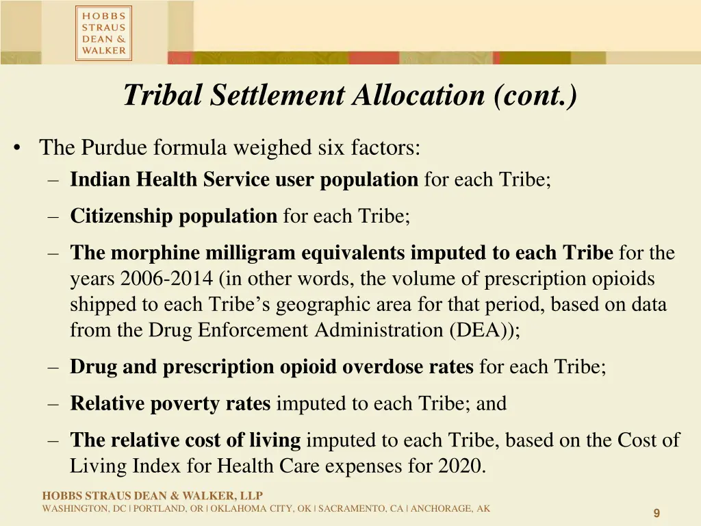 tribal settlement allocation cont