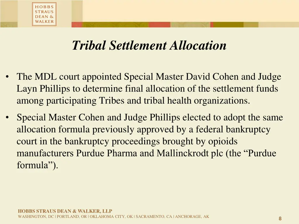 tribal settlement allocation