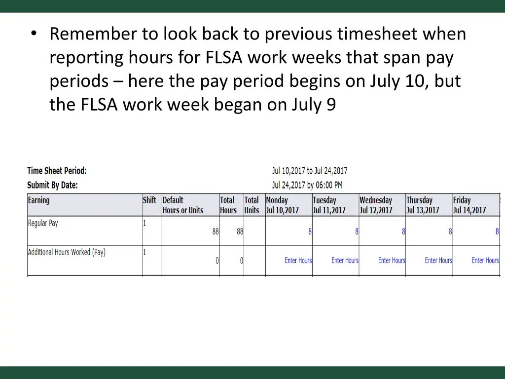 remember to look back to previous timesheet when