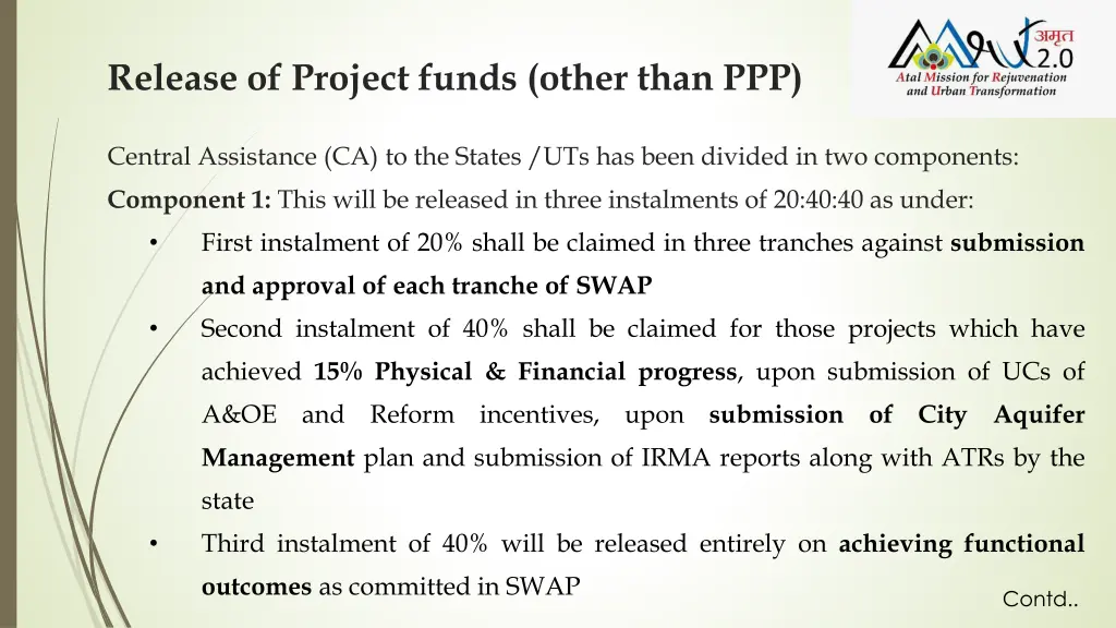 release of project funds other than ppp